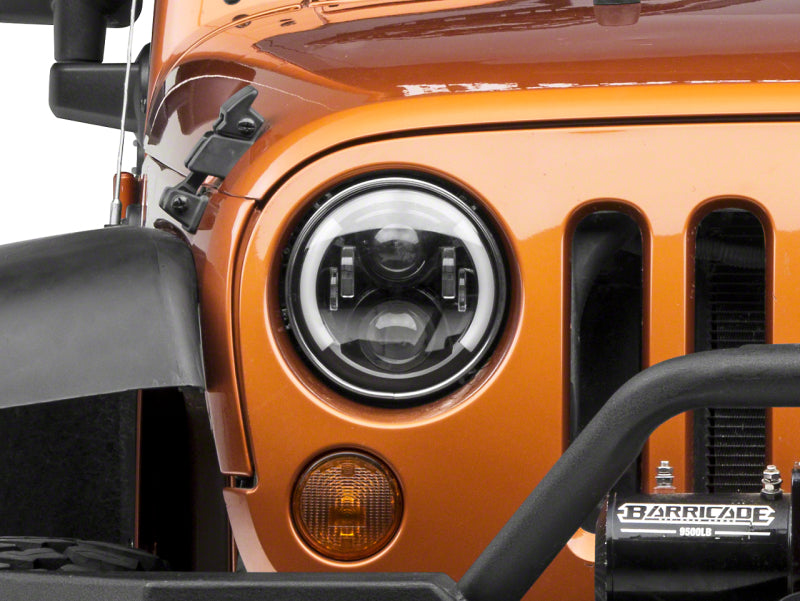 Raxiom 97-18 Jeep Wrangler TJ & JK 6-LED Headlights w/ Partial Halo- Black Housing (Clear Lens)
